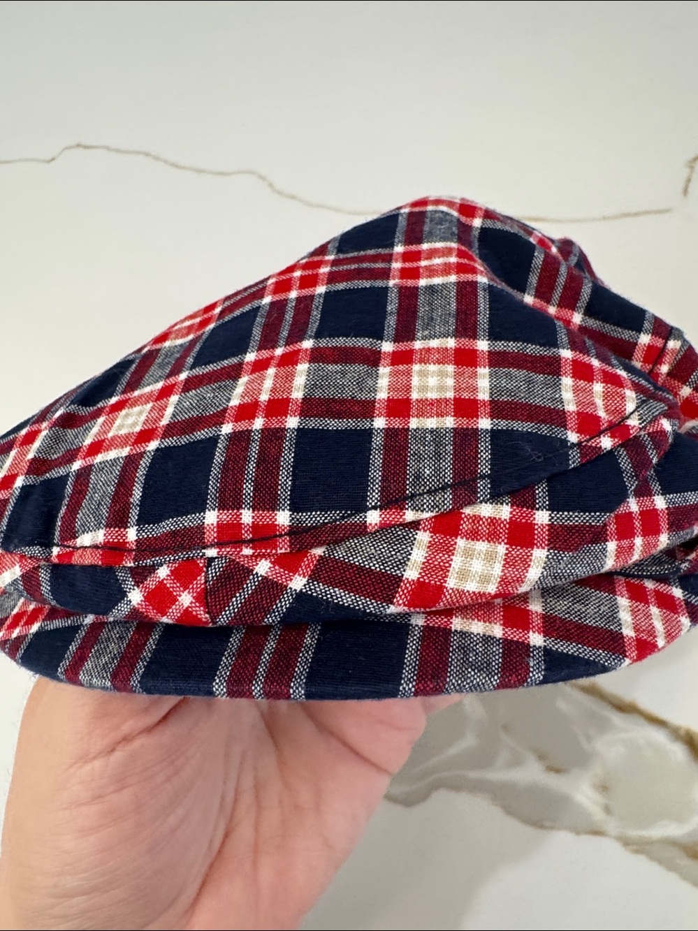 Janie and Jack Red Navy Plaid Newsboy Cap - Picture 8 of 16